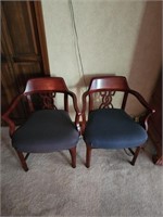(2) Upholstered Wood  Arm Chairs