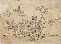 18th Century Chinese Drawing of Monk on Paper