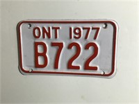 1977 ONTARIO LICENSE PLATE