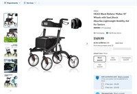 B2395  HEAO Black Rollator Walker 10 Wheels Sea