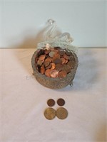 Assorted  US Coins in Swan Trinket Dish