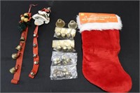 Lot of Old Christmas Bells and a Stocking