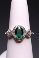 Oval cut emerald ring, lab created