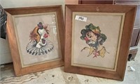 Pair of clown needlepoint pictures 15x18