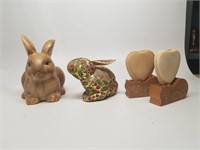 Six Rabbit Figurines and Two Cats