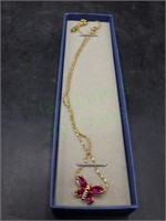 Kenneth Jay Lane Pink Crystal Butterfly Necklace