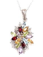 Sterling Silver Genuine Gemstone Diamond Necklace