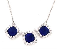 Sterling Silver 4ct Blue & White Sapphire Necklace