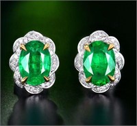 1.7ct natural Colombian green emerald earrings