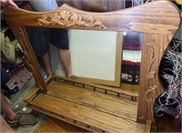 Oak Framed Wall Mirror w/Shelf, 40" x 36"