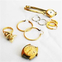 2 Watches, 3 Pr. Earrings, Butterfly Pin, Ring
