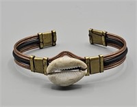 African Copper Brass & Cowrie Shell Cuff Bracelet