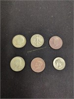Six Silver Dollars As Shown