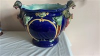 Victorian majolica jarediniere double dragon