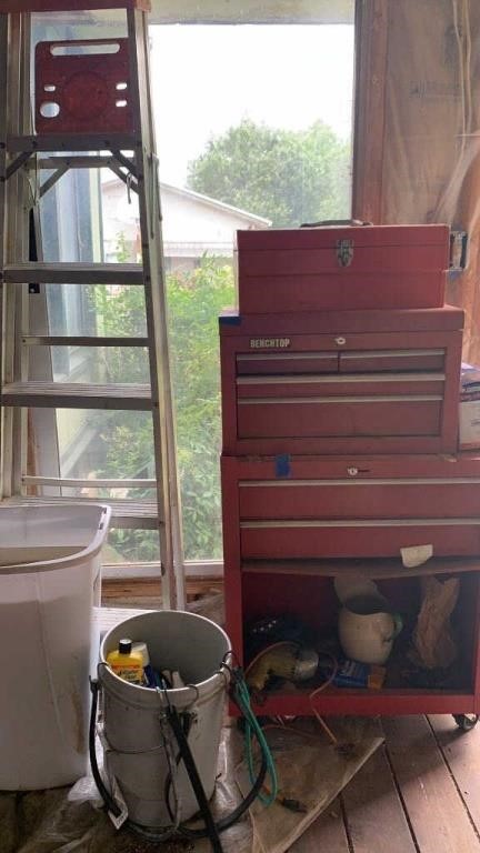 Benchtop stackable toolbox, Larson Storm Door, etc