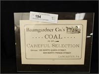 Baumgardner Co's Coal Framed Advertisement
