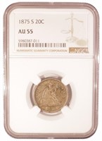 Choice AU 1875-S 20-Cents