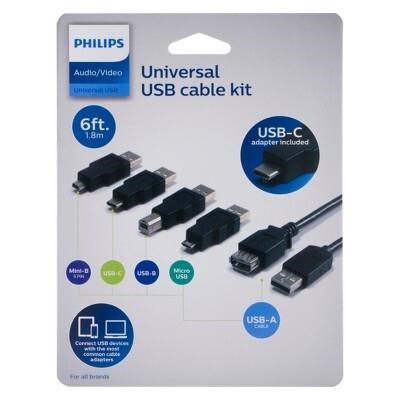 Philips 6 Feet USB 2.0 Universal Kit with USB-C  B