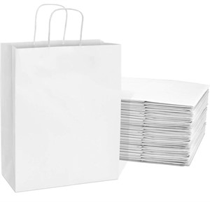 PRIMELINE PACKAGING WHITE PAPER BAGS WITH HANDLES
