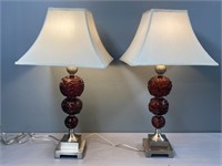 Threaded Art Glass Insert Table Lamps Pair
