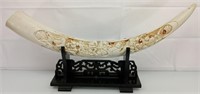 Composite Chinese carved tusk on stand 32"