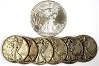 6 Standing Liberty Half Dollars & BU Silver Eagle