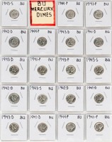 Coin 19 Brilliant Unc. Mercury Dimes 1940's