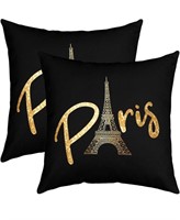 Two blue Eiffel Tower Paris throw pillow covers
