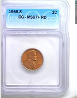 1955-S Cent ICG MS67+ RD LISTS $750