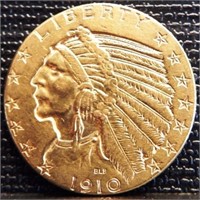 1910-D $5 Indian Half Eagle Gold Coin