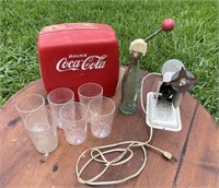 Vintage Coke Dispenser , Cups, Bottle