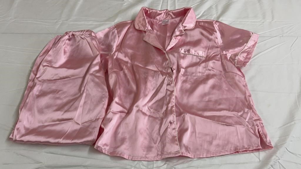 Pink silk style pajama set 1X