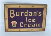 Burdan's Ice Cream Store Sign Embossed w Purple Ba