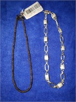 2 Pc Brown, Silvertone Necklace