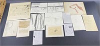 Group John Beauchamp drawings / sketches, poem,