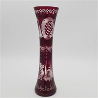 Vintage Ruby Red Cut To Clear Egermann Vase