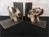 Wooden pig bookends, hand painted.
