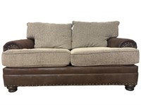 Brown and Beige Faux Leather Two-tone Love Seat