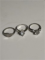 3 Sterling Rings - 2 with Stones are size 5