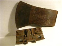 ANTIQUE AXE HEAD AND SAW SET