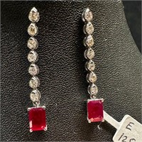 2.04 Ctw Ruby w/ Diamond Drop Earrings 18k W. Gold