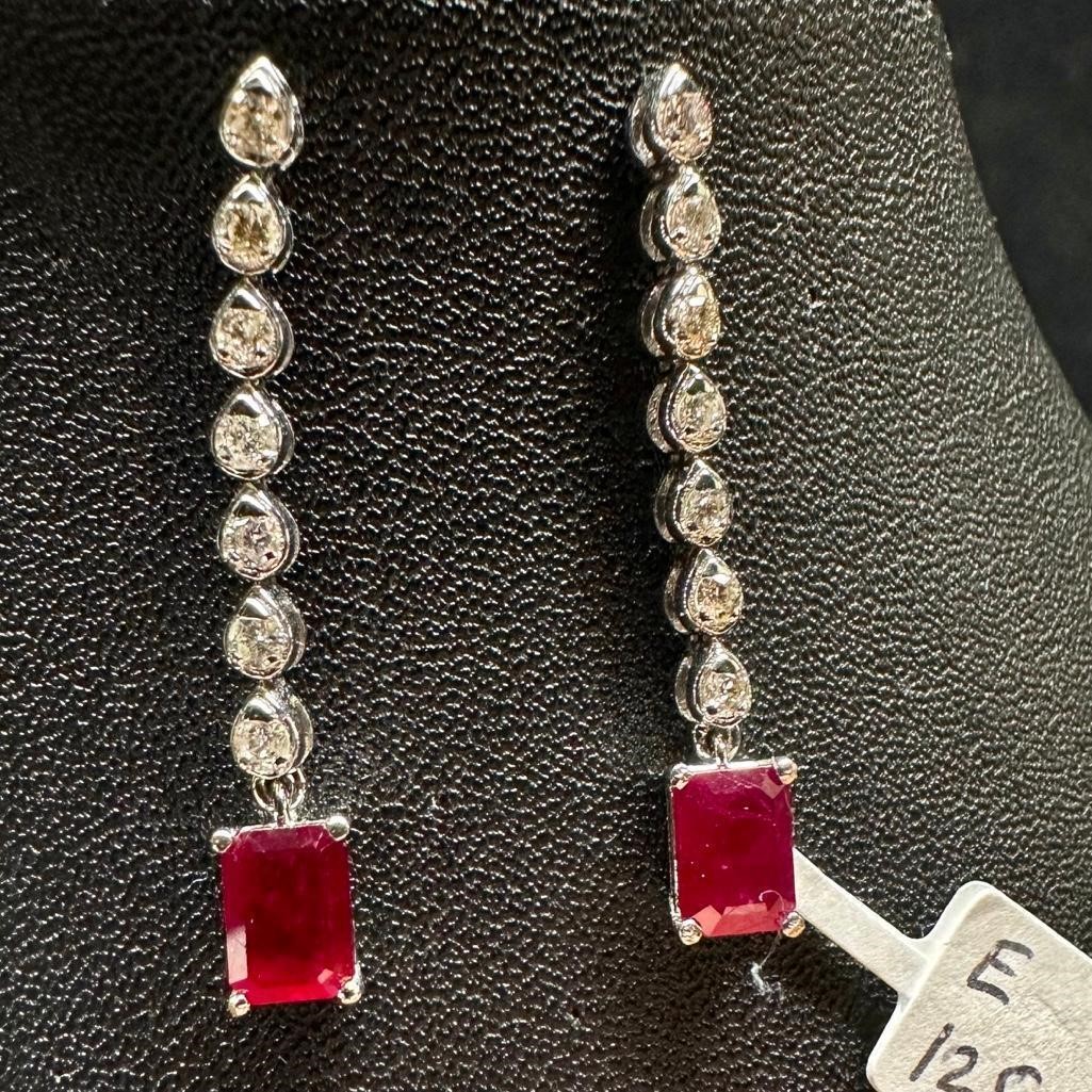 2.04 Ctw Ruby w/ Diamond Drop Earrings 18k W. Gold