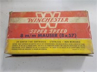 Antique Winchester 8MM Mauser shells, box as is