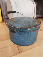 Antique Blue Painted Firkin With a Bail Handle