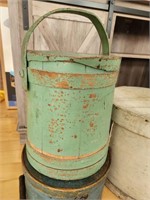 Antique Green Painted Firkin Bucket with a Lid