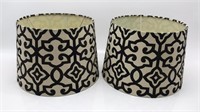 2 Lamp Shades Black Pattern On Off-white Fabric