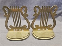 HARP SHAPED VINTAGE BRASS BOOKENDS 5.5"X5"