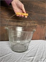 Large Vintage Clear Glass Ice Bucket with Handle