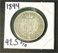 1894 UK Sterling Silver Half Crown Coin