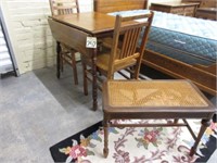 Oak Kitchen Table w/ (2) Chairs, Cane Seat Bench &